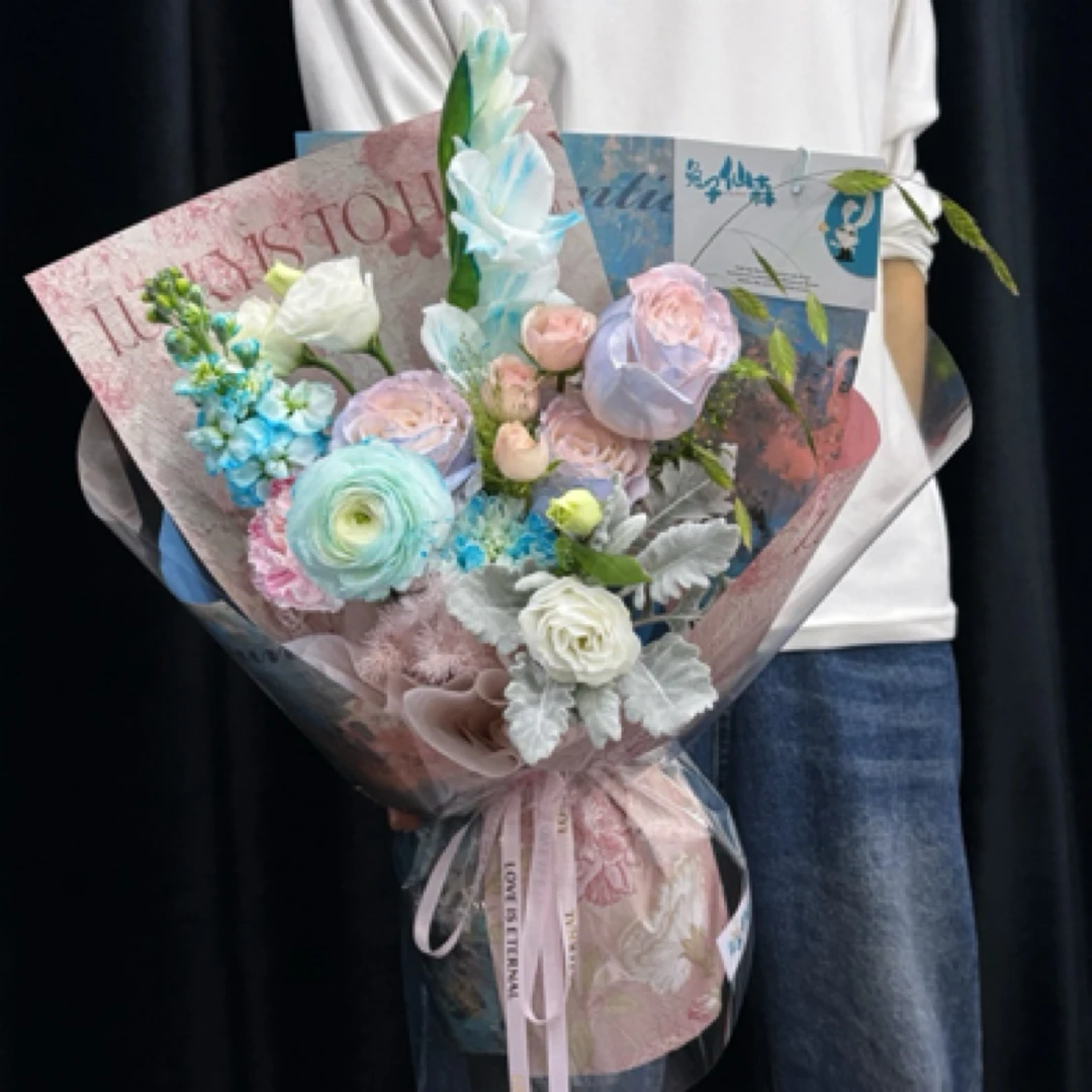 【梦幻童话】粉玫瑰混搭康乃馨洋牡丹剑兰紫罗兰 214 情人节花束