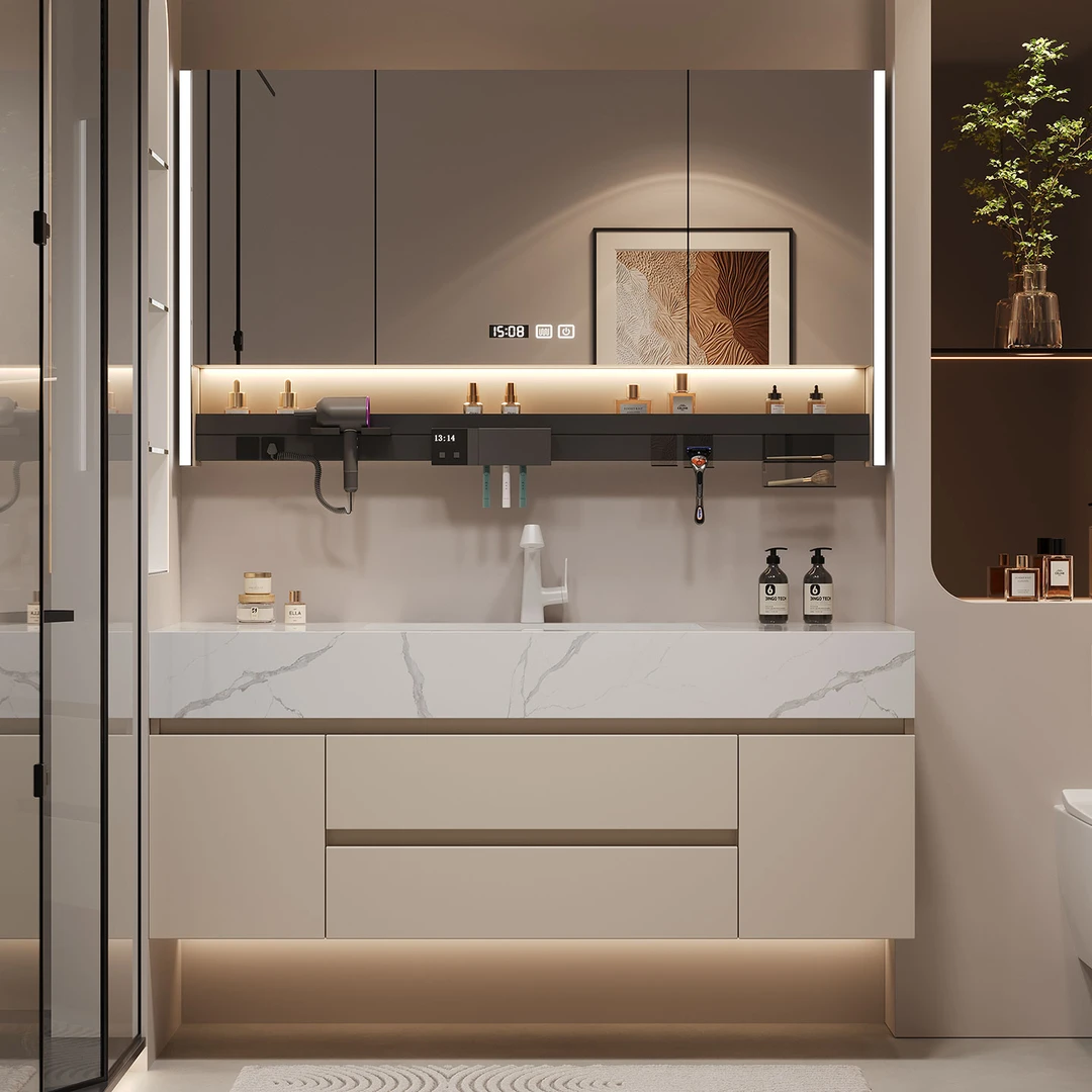 九牧适配2025新款智能浴室柜组合化妆室洗手洗脸岩板陶瓷一体盆洗