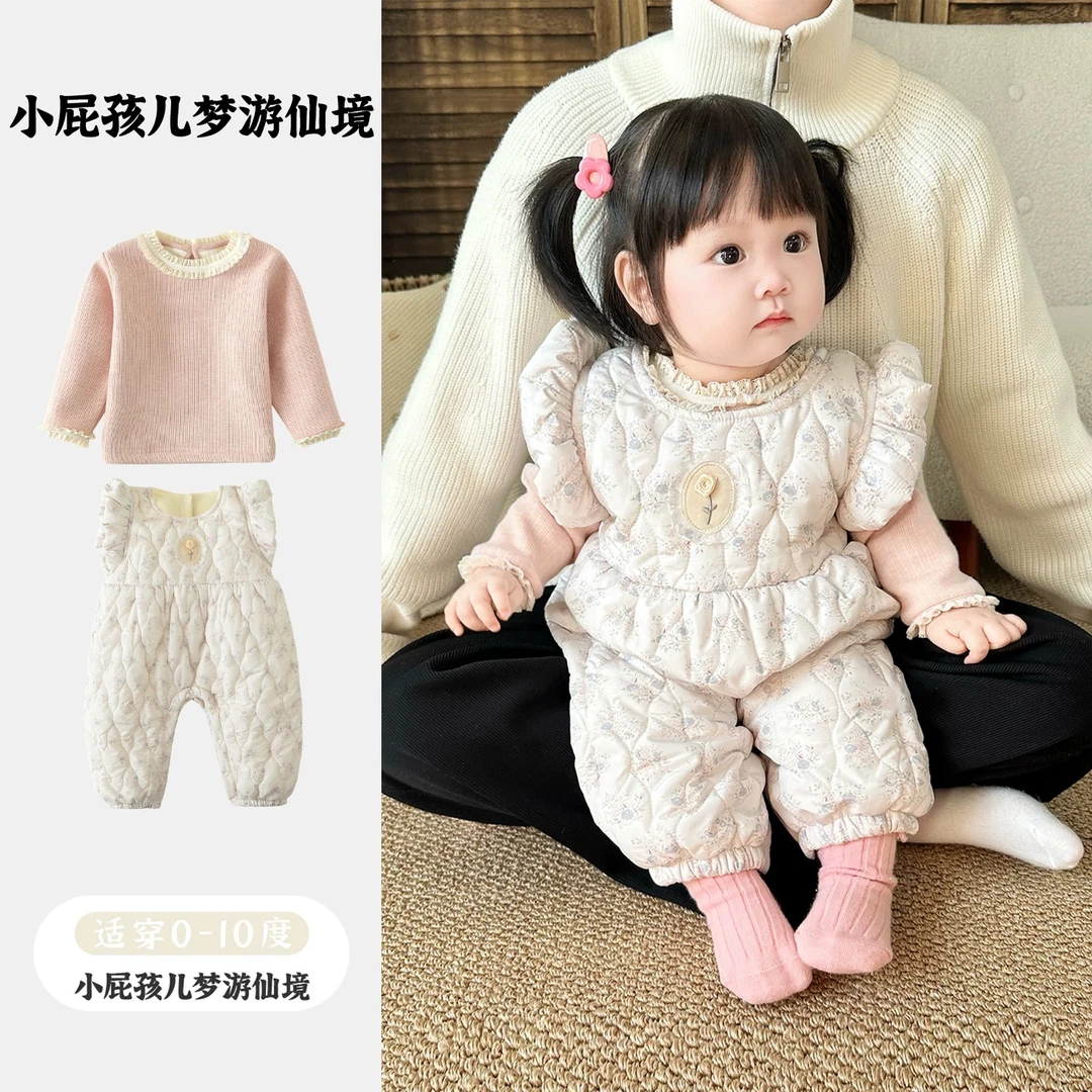 婴儿冬装连体衣加绒保暖女宝宝衣服冬季夹棉哈衣婴幼儿冬款外出服