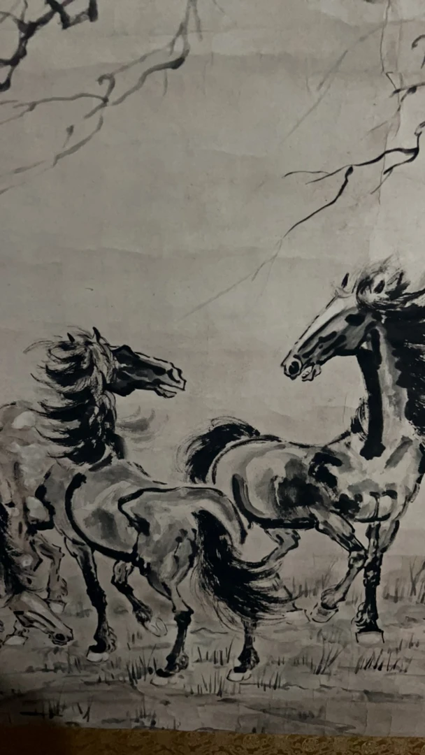 信封三骏图装饰画 手工装裱 复刻古画