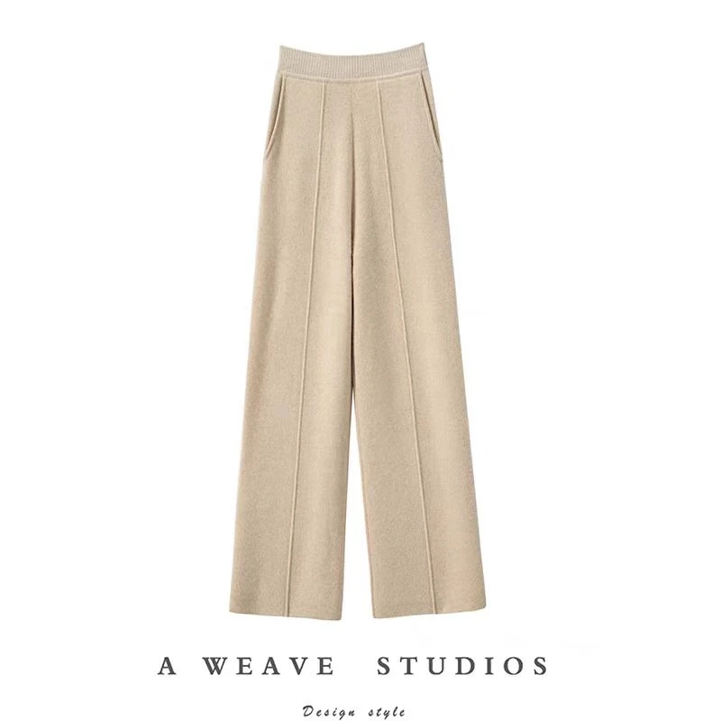 【中缝】冬季新款纯色羊绒裤高腰百搭休闲裤子女窄版直筒裤长裤