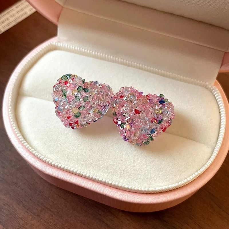 铜合金仿水晶耳饰 【彩色桃心】气质轻奢时尚可爱百搭小众甜美