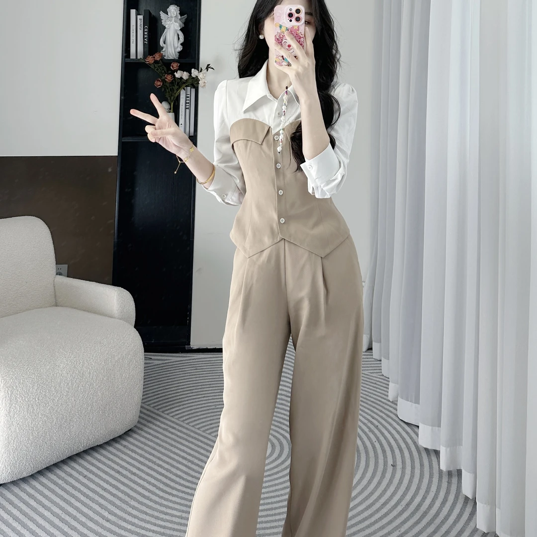 拉夏贝尔25春季新气质时尚高级收腰显瘦上衣＋裤子 1403 RCK