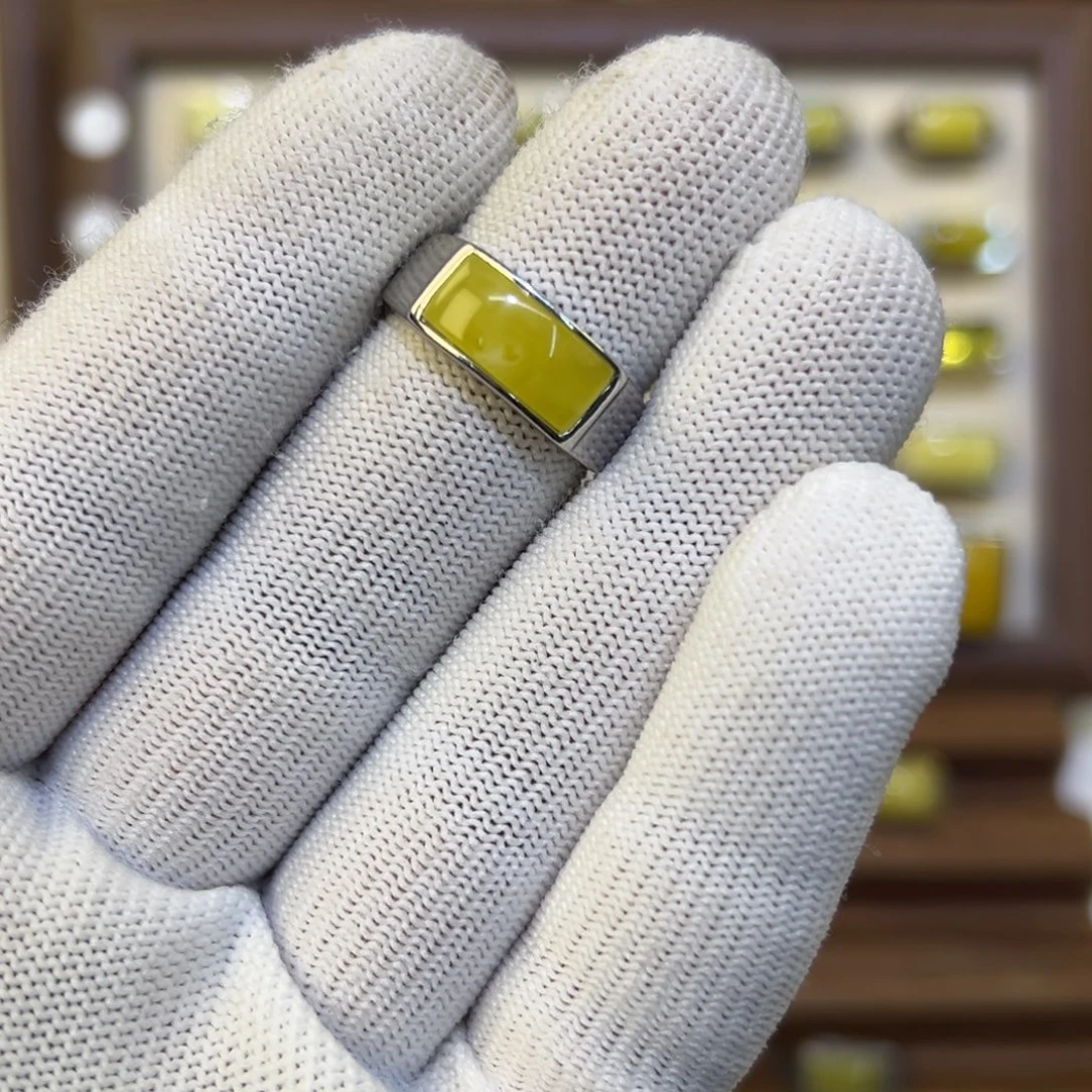 @***8琥珀银S925镶嵌戒指琥珀蜜蜡镶嵌戒指