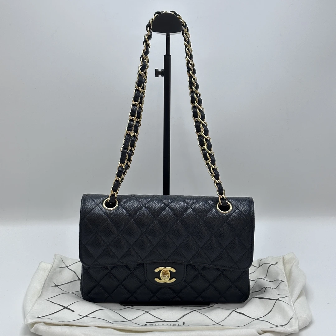 95新 Chanel/香奈儿 黑金荔枝牛皮CF小号单肩斜挎包 94015