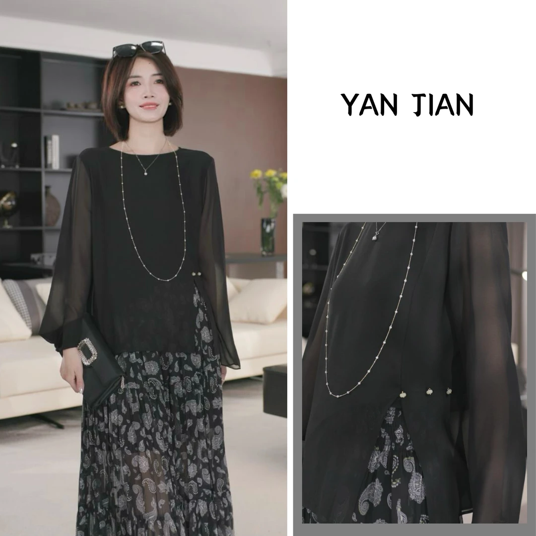 MAN【早春如梦】口碑款100乔其纱抗皱不规则双层显瘦遮肉上衣