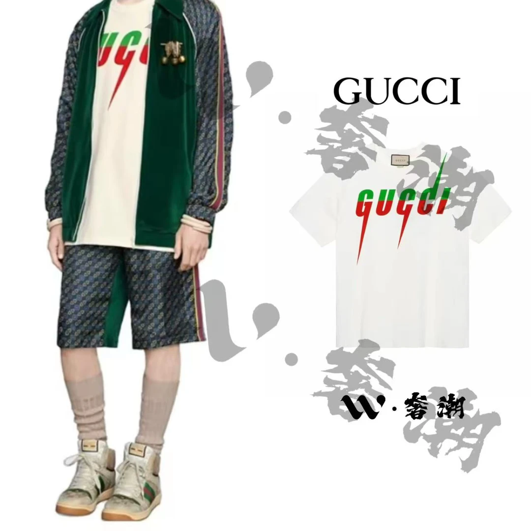 未使用 GUCCI/古驰 Lido 锋刃印花圆领套头短袖T恤 男款 米白色