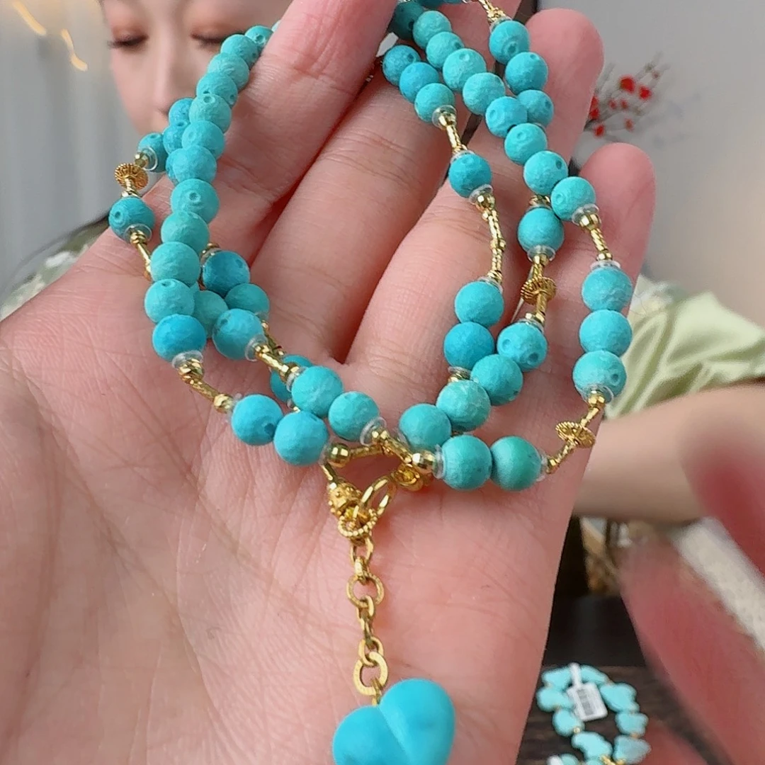 拉***魔绿松石18K金镶嵌珠宝奇石