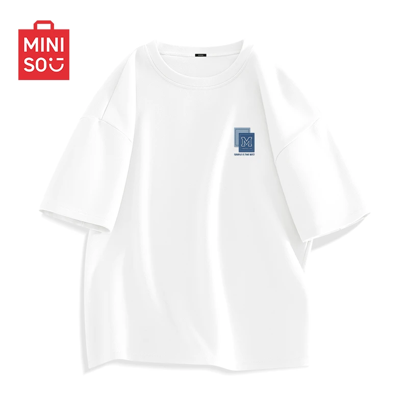 MINISO/名创优品纯棉短袖男夏季新款百搭圆领t恤简约时尚白色半袖
