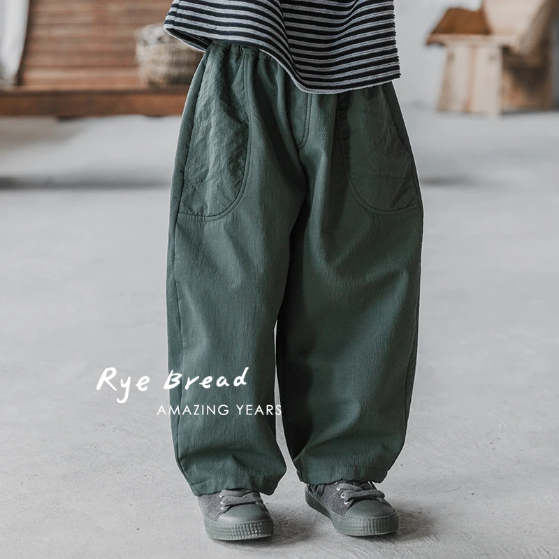 ryebread/黑面包童装 韩系男中大童宽松纯色加绒休闲裤4冬