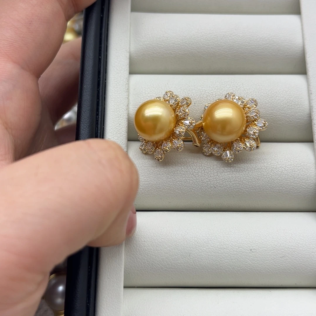 海水珍珠耳饰银S925镶嵌