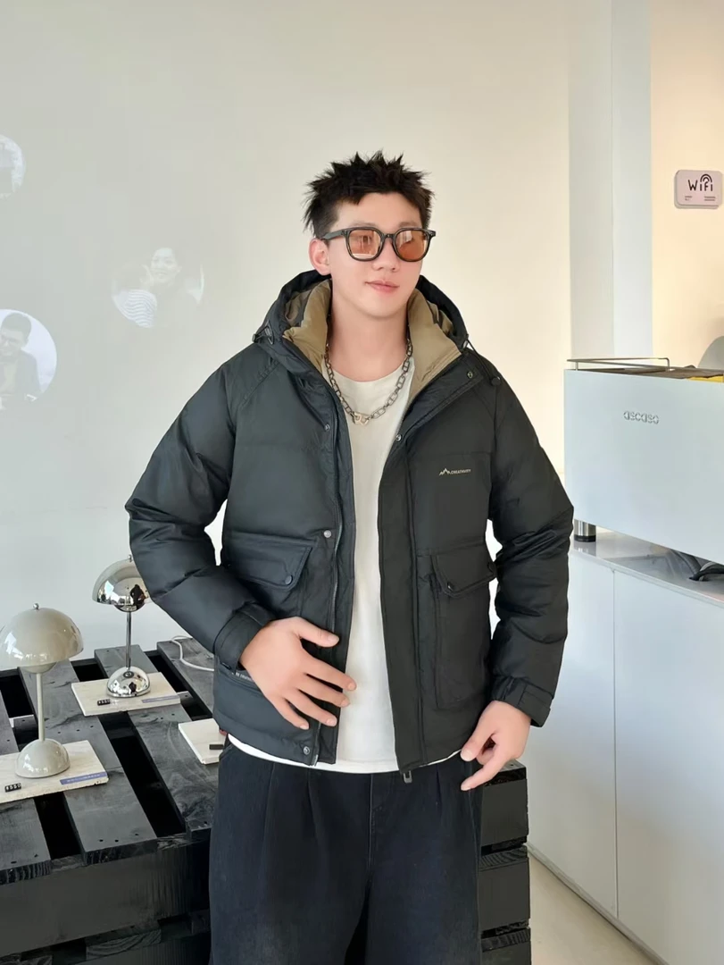 冬季新款纯色雪山潮流时尚休闲连帽防寒外套库8882*东2