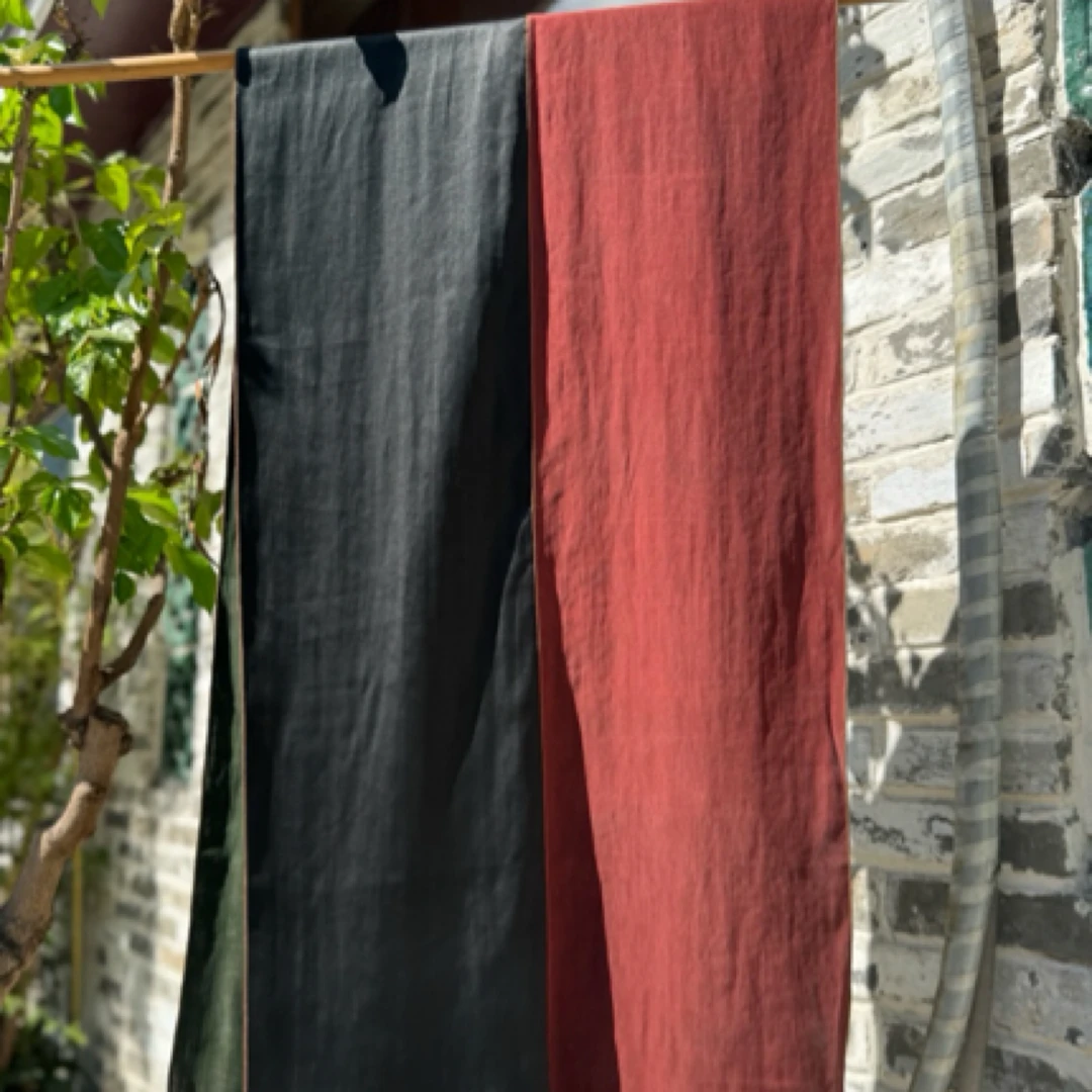 莨珠记/素绉缎香云纱双色围巾/丝巾/披肩 100%桑蚕丝  180x50cm