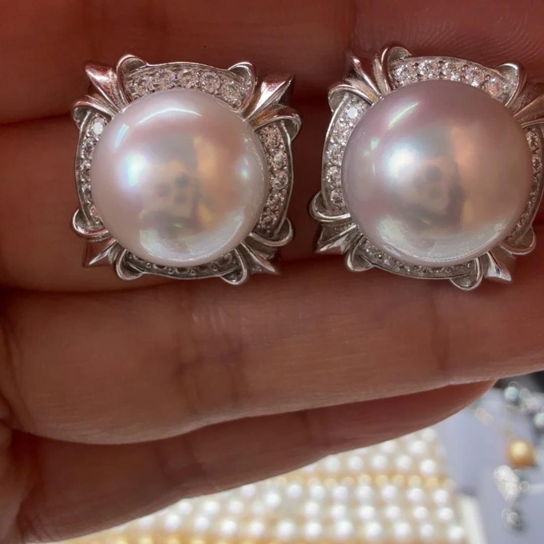 银S925镶嵌耳饰海水珍珠