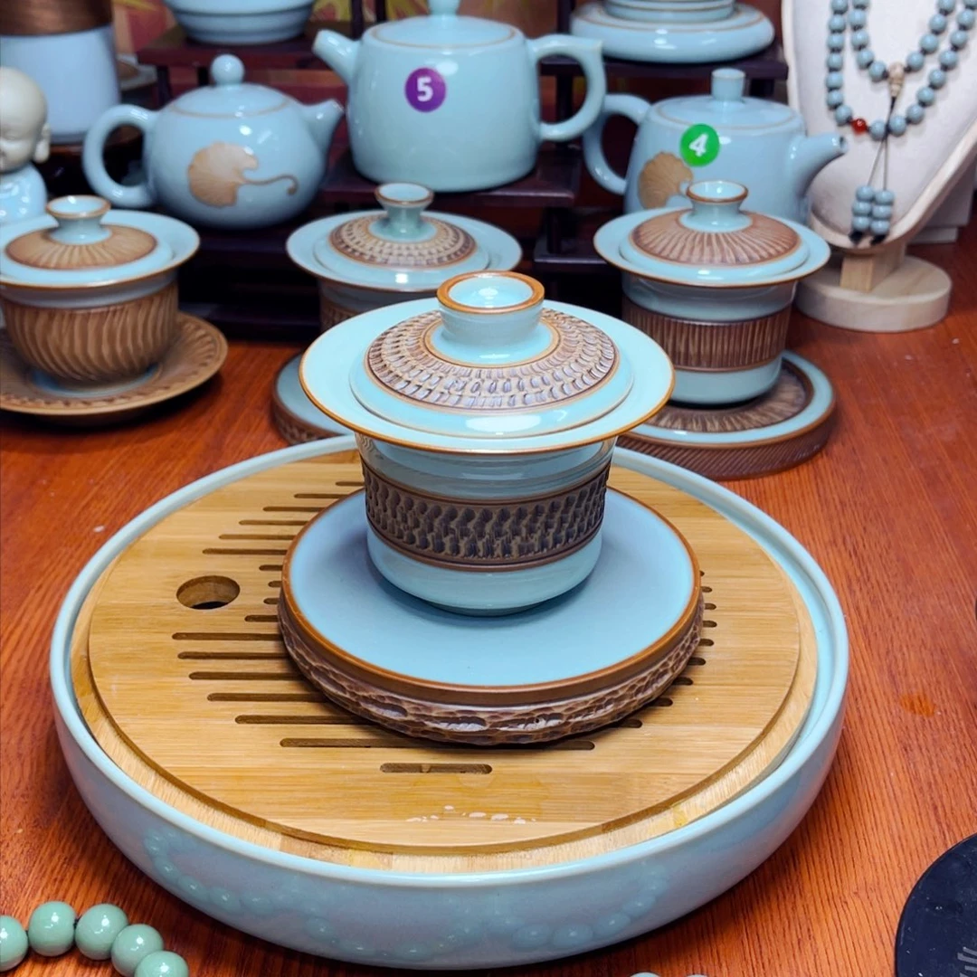 【闪购商品】河南御龍汝瓷厂，茶壶套盒，手珠大全