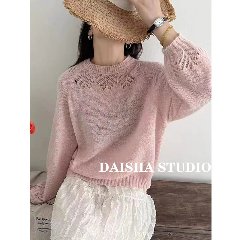 2025春季新款洋气百搭温柔镂空针织衫薄款宽松显瘦气质长袖衫302