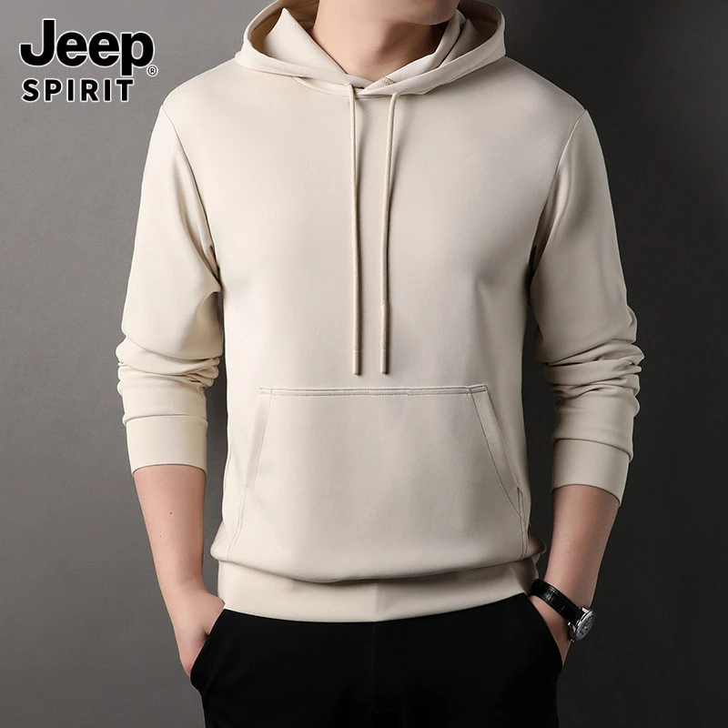 Jeepspirit吉普2025秋季空气层休闲连帽带侧插口袋卫衣新款男士百