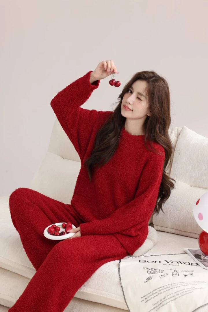 【保暖搭子】简约宽松秋冬季半边绒家居服抗静电厚毛绒睡衣