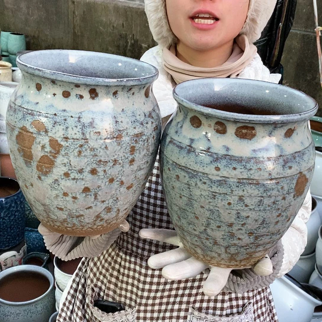 紫砂花盆烧裂瑕疵口17高21瑕疵