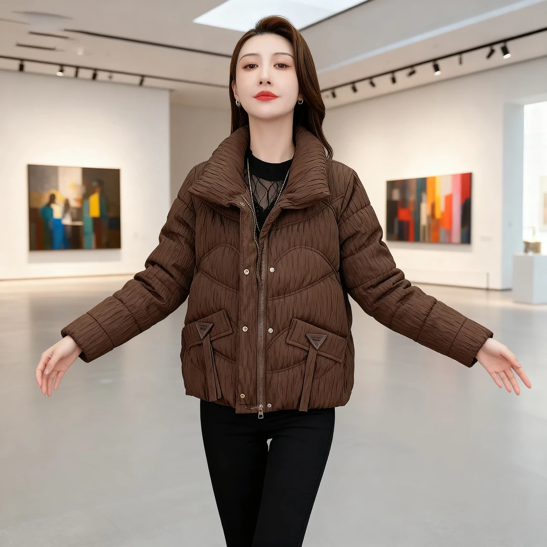 美拉德短款立领棉服女2025冬季新款时尚洋气厚棉袄宽松冬装外套