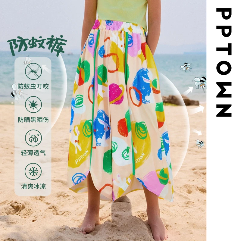 女童松紧带高腰可爱风薄款清爽时尚时髦阔腿休闲裤儿童女裤13580