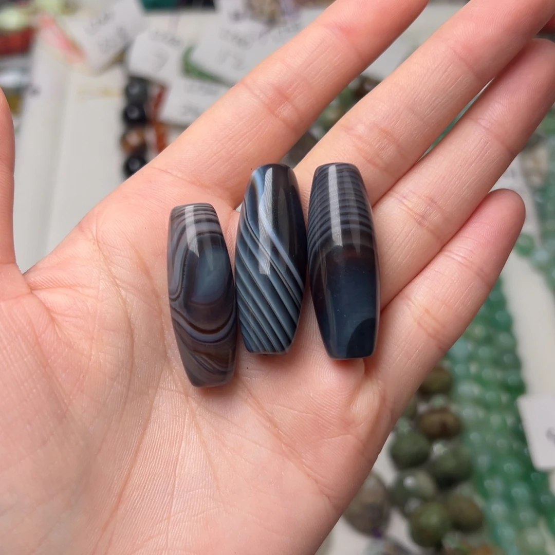 玛瑙/玉髓合金珠宝半成品L761。38*14mm天然缠丝玛瑙圆桶珠一个