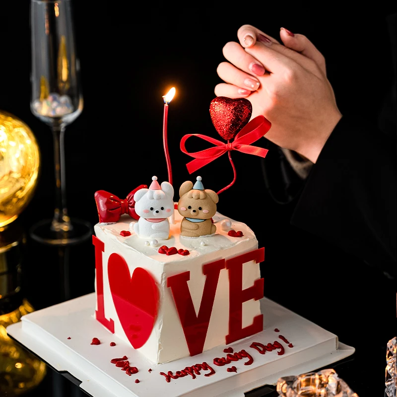 2025情人节蛋糕装饰红色love亚克力可爱修狗摆件520闪粉爱心插件