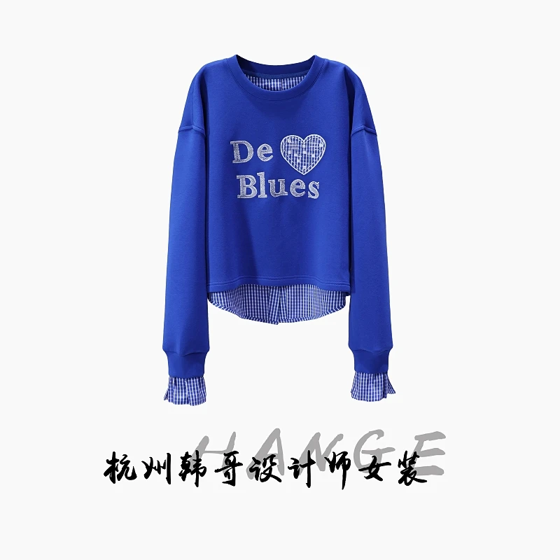 【韩哥欧货女装】冬季加厚《深海蓝调》拼接衬衫亲肤超柔卫衣26799