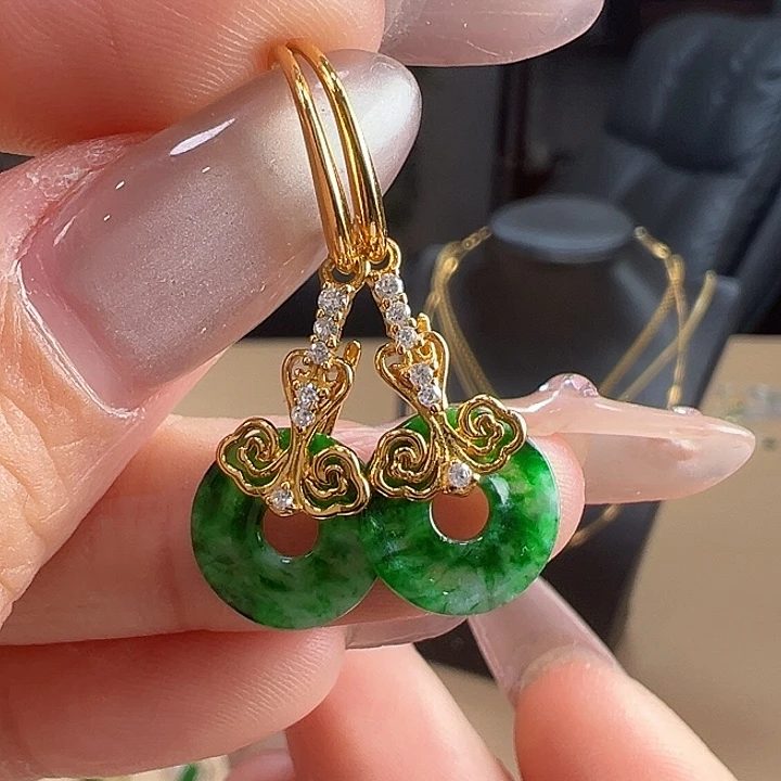 翡翠银S925镶嵌耳饰耳饰