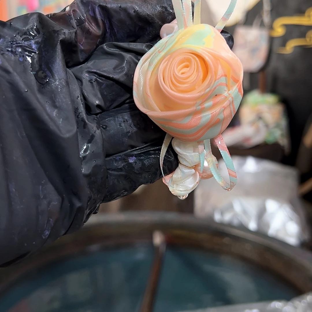 614玫瑰发圈粉彩琉璃