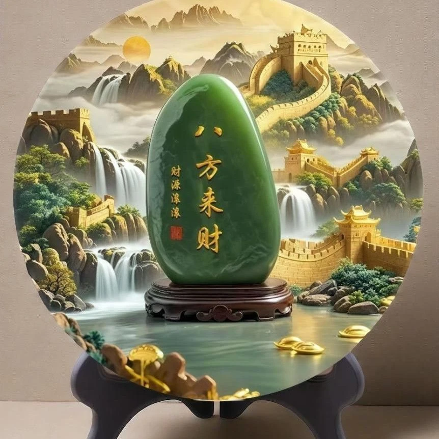 八方来财摆件玉石相框山石招财转运旺宅客厅摆台装饰玄关长辈