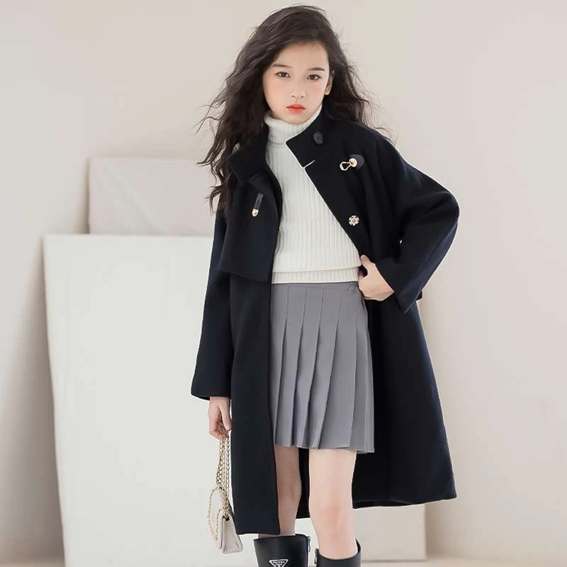 FAVMARTHA女童秋冬外套呢子大衣2025新款风衣长款儿童女亲子毛呢