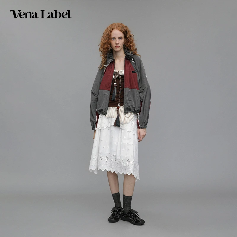 VenaLabel 25SS新款撞色拼接两穿轻户外抽绳夹克外套女