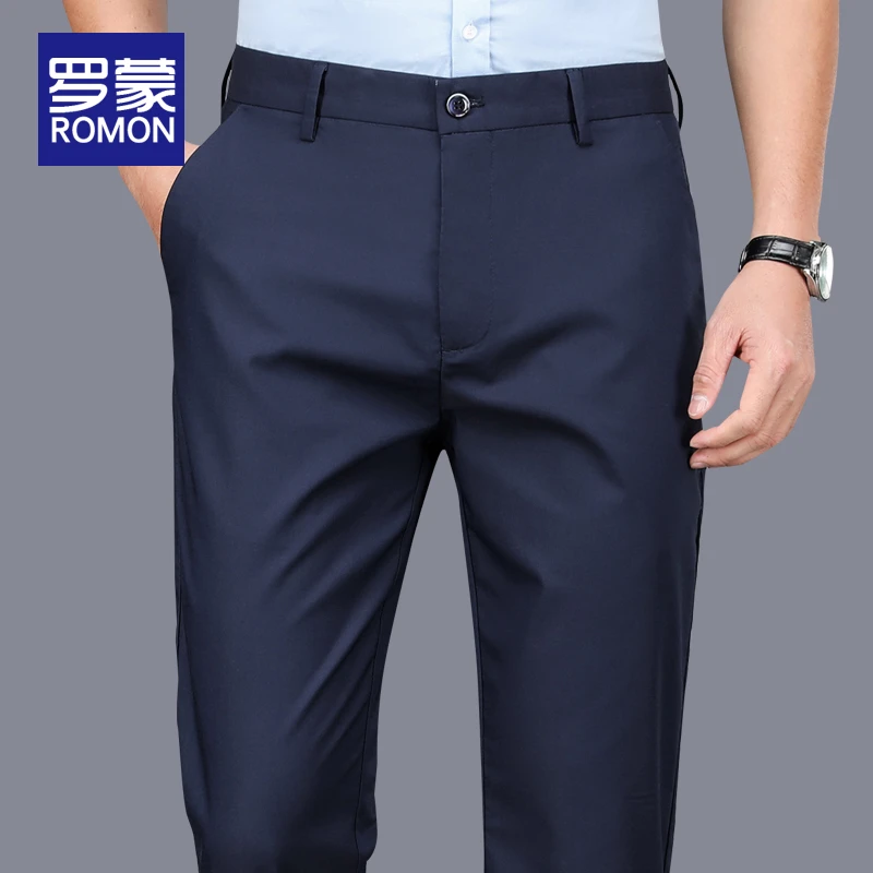 罗蒙夏季薄款商务裤子男款时尚男裤直筒休闲裤男长裤男士弹力西裤