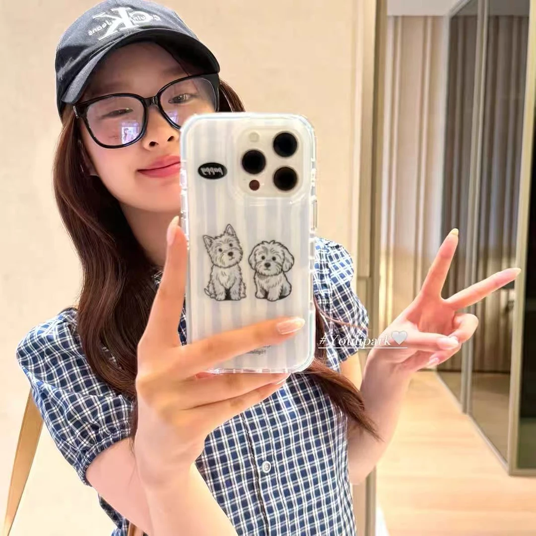 诚星泽条纹小狗适用苹果16新手机壳OPPO华为小米VIVO一加防摔全包