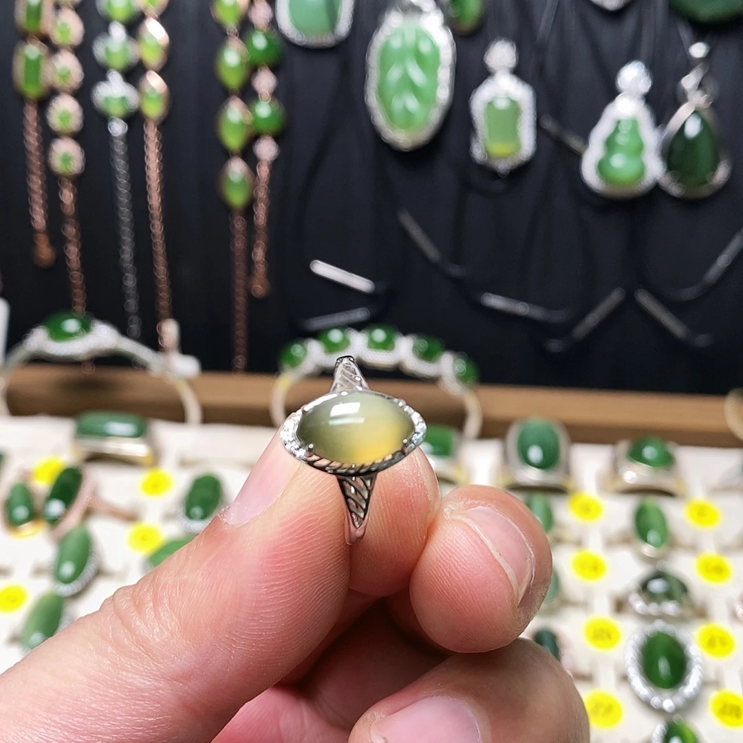 和田玉（碧玉）银S925镶嵌戒指