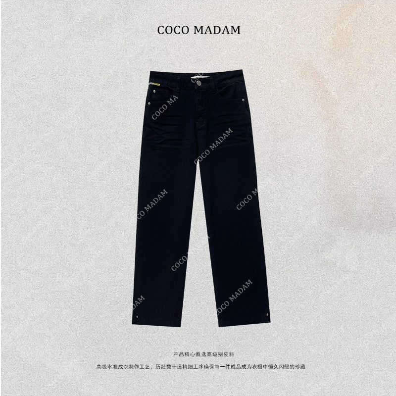 NIUNIU·T-358高腰显瘦弹力黑色九分牛仔裤直筒