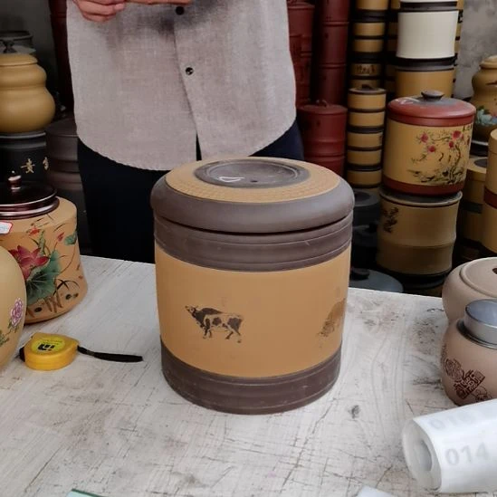 紫砂茶叶罐处理七饼直筒五牛图4