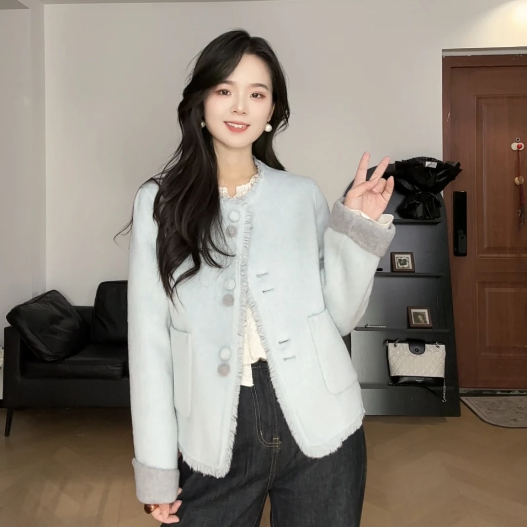 【大萌专属】新款双色穿毛呢小香风短款时尚韩版上衣外套8888