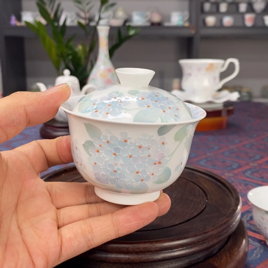 绣球花盖碗釉下手绘高温