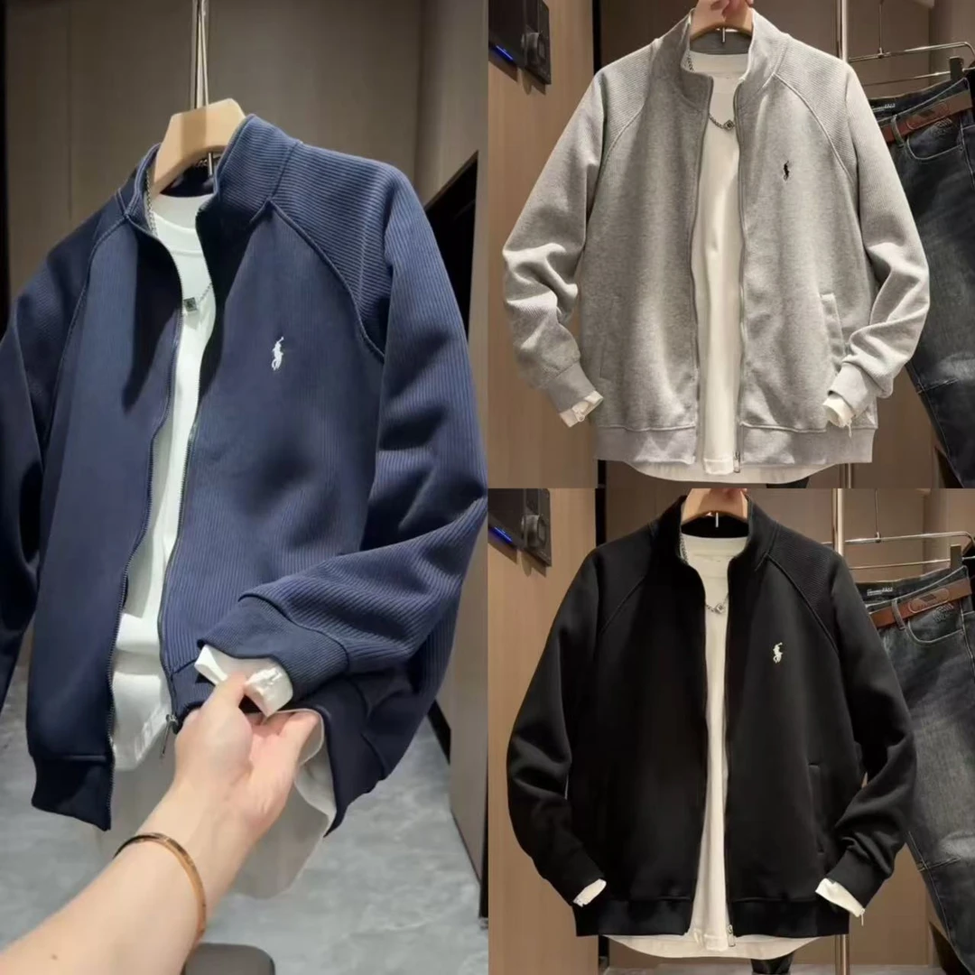 高级感男装简约韩版立领休闲外套春秋百搭纯色运动卫衣男装开衫潮