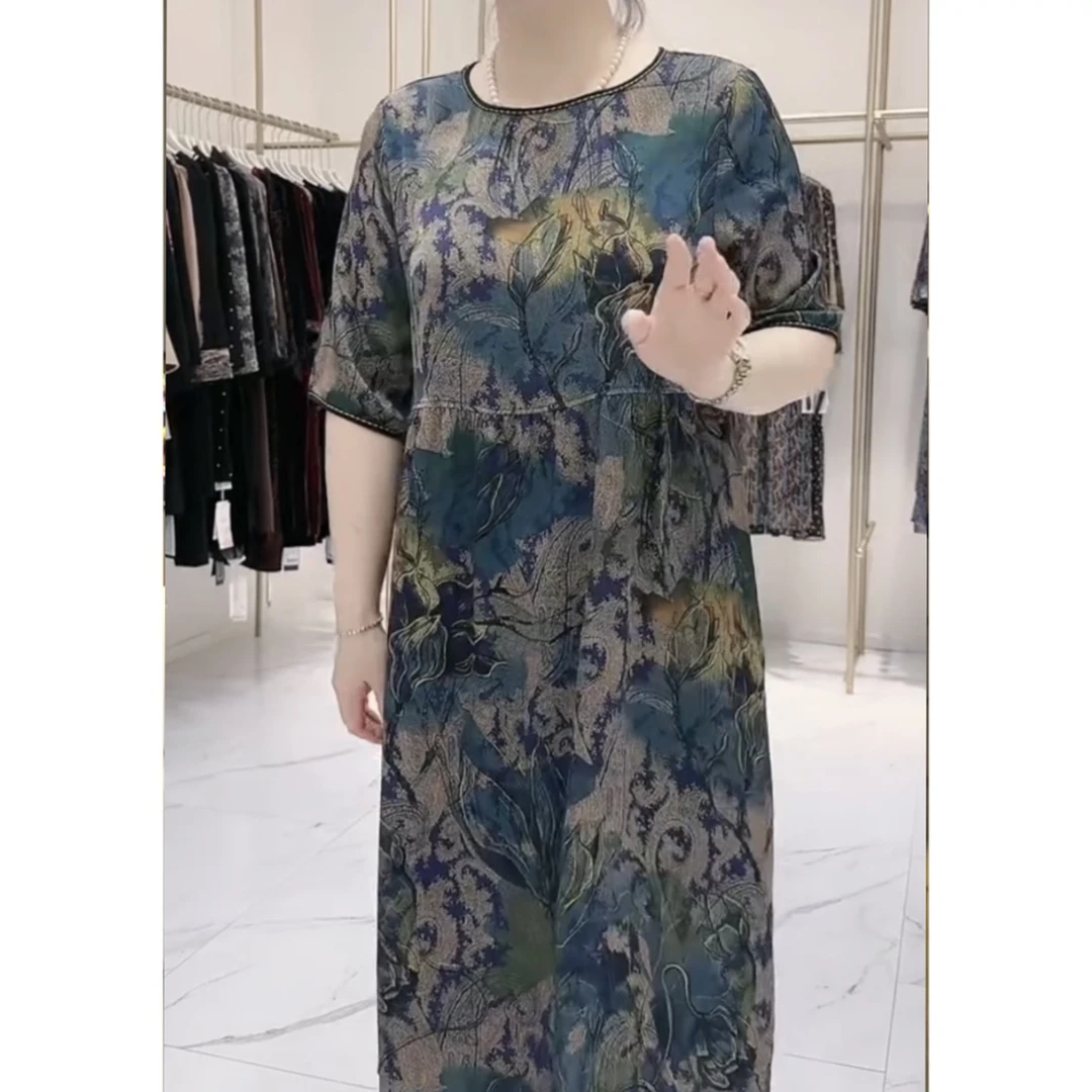 夏季妈妈装连衣裙新款时尚印花休闲连衣裙
