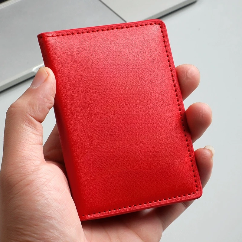 红色油边武优待证卡包卡套二层牛皮卡包4卡位证件保护套皮夹简约