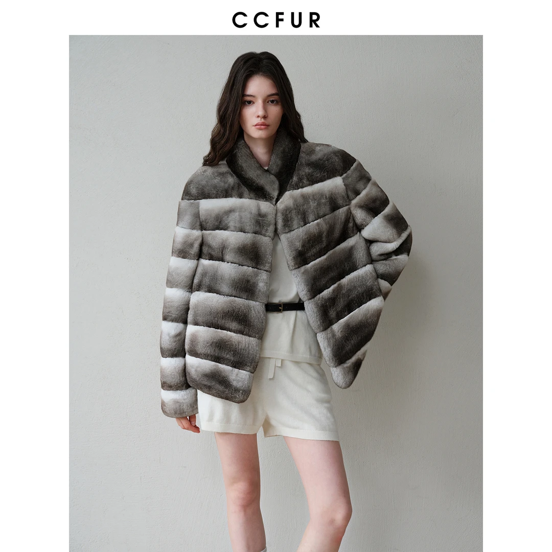CC皮草CCFUR 堪比龙猫天然色獭兔毛柔软细腻立领外套梦露霜华T193