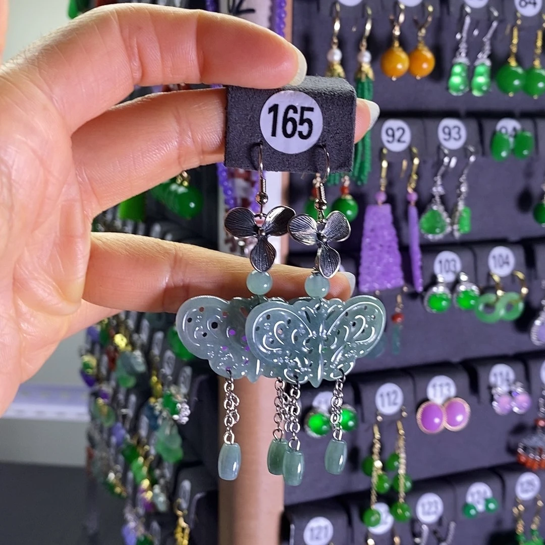 银S925镶嵌翡翠耳饰165