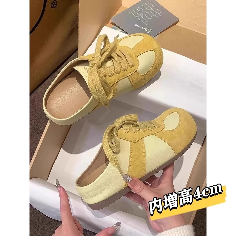 小众黄色丑萌包头勃肯拖鞋女内增高2025春夏新款懒人一脚蹬半拖鞋