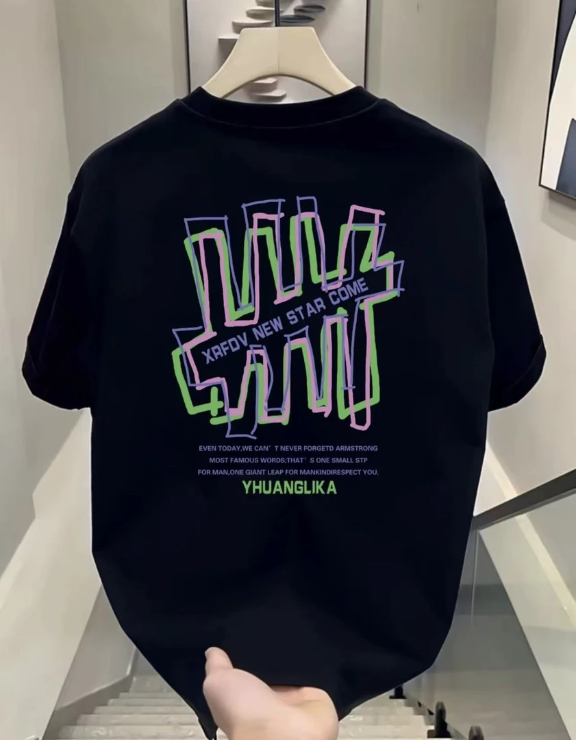 短袖3D图案港风美式男款短袖T恤韩版男装黑色大码-876