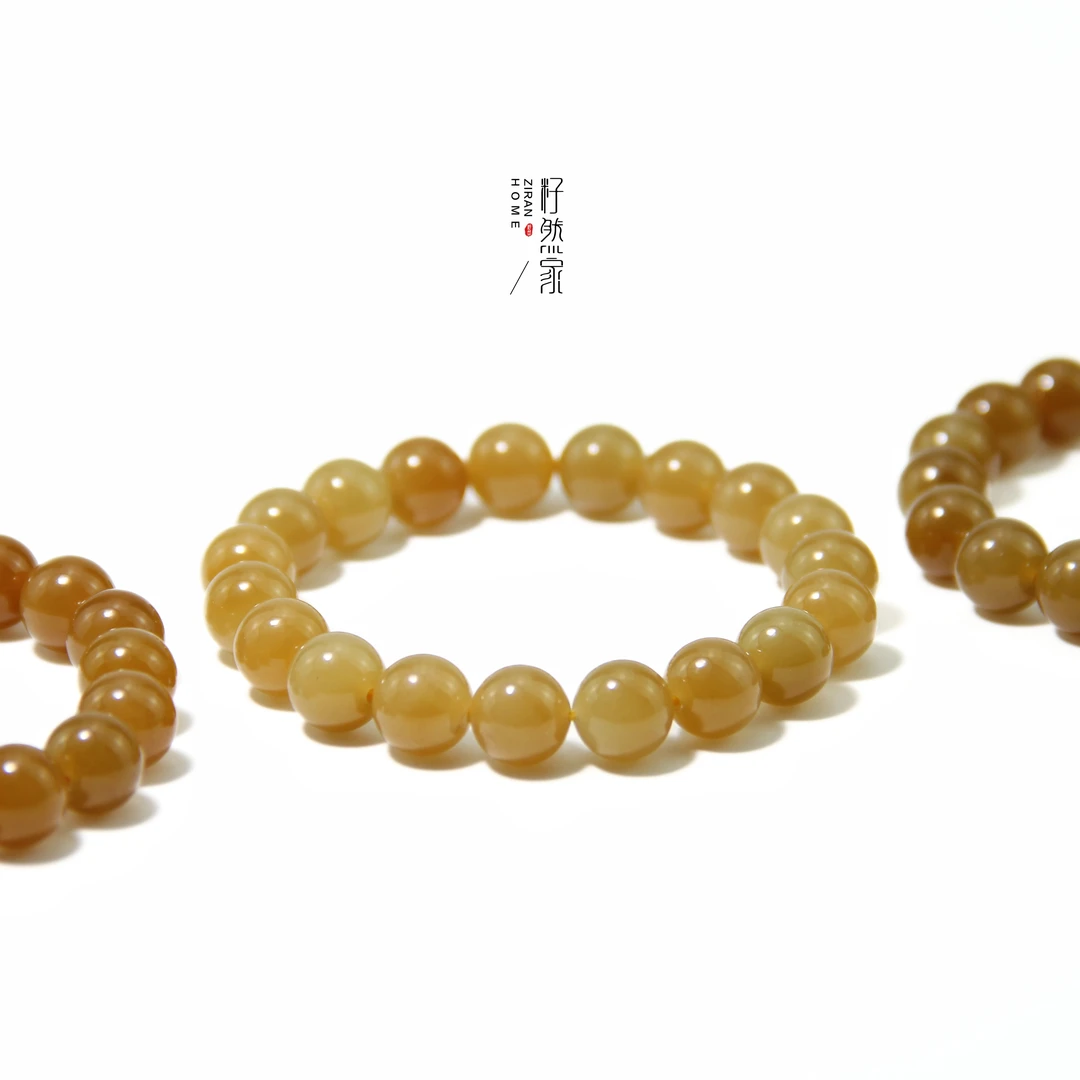 天然新疆和田玉且末糖金山黄金糖高阶单圈手串10mm（多样性发其一）