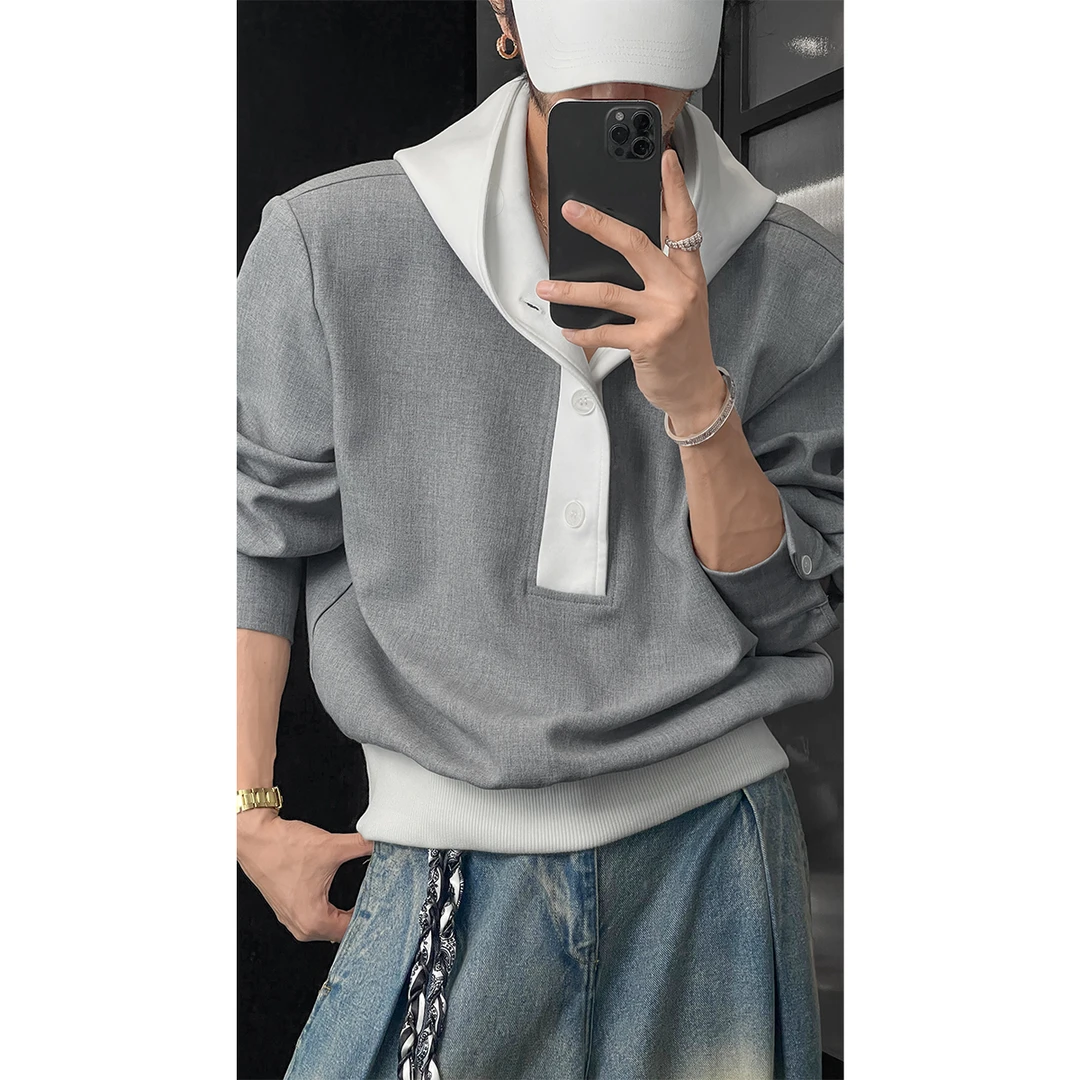 龙叨叨秋季新品原创设计款撞色拼接连帽卫衣男宽松百搭休闲上衣潮