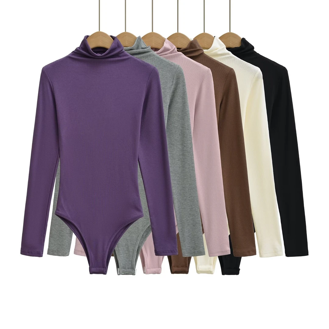 欧美风显瘦紧身连体衣女御姐内搭高领显身材打底长袖上衣潮春秋季